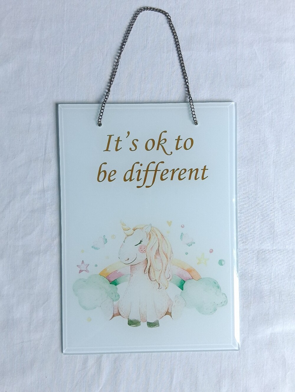 Unicorn Sign Hanging Glass It's Ok To Be Different Wall Decor